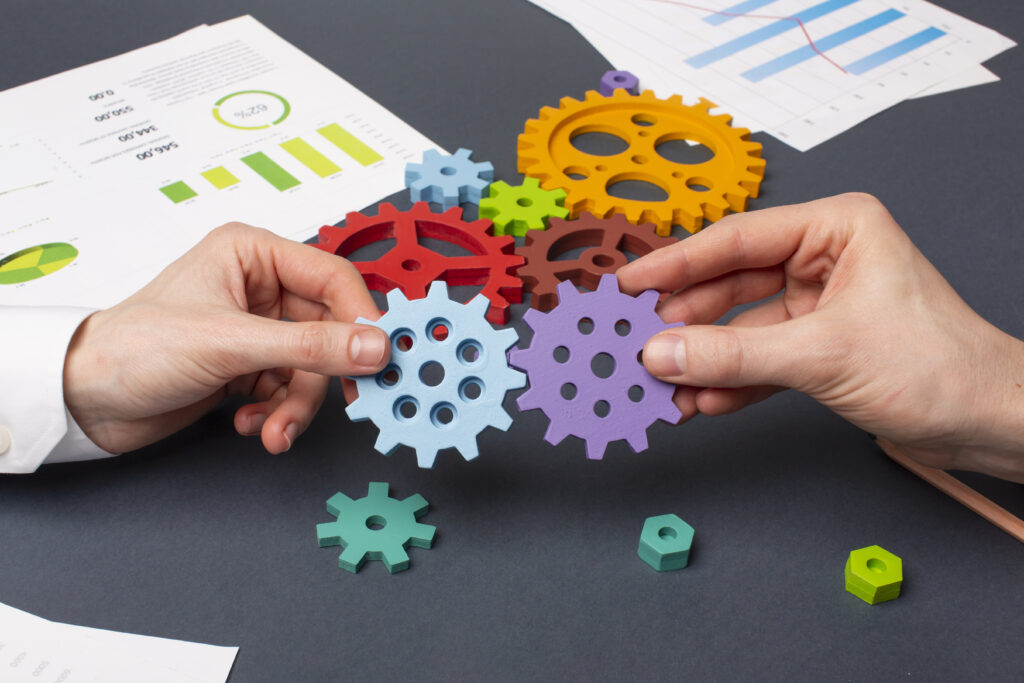 still life business roles with various mechanism pieces